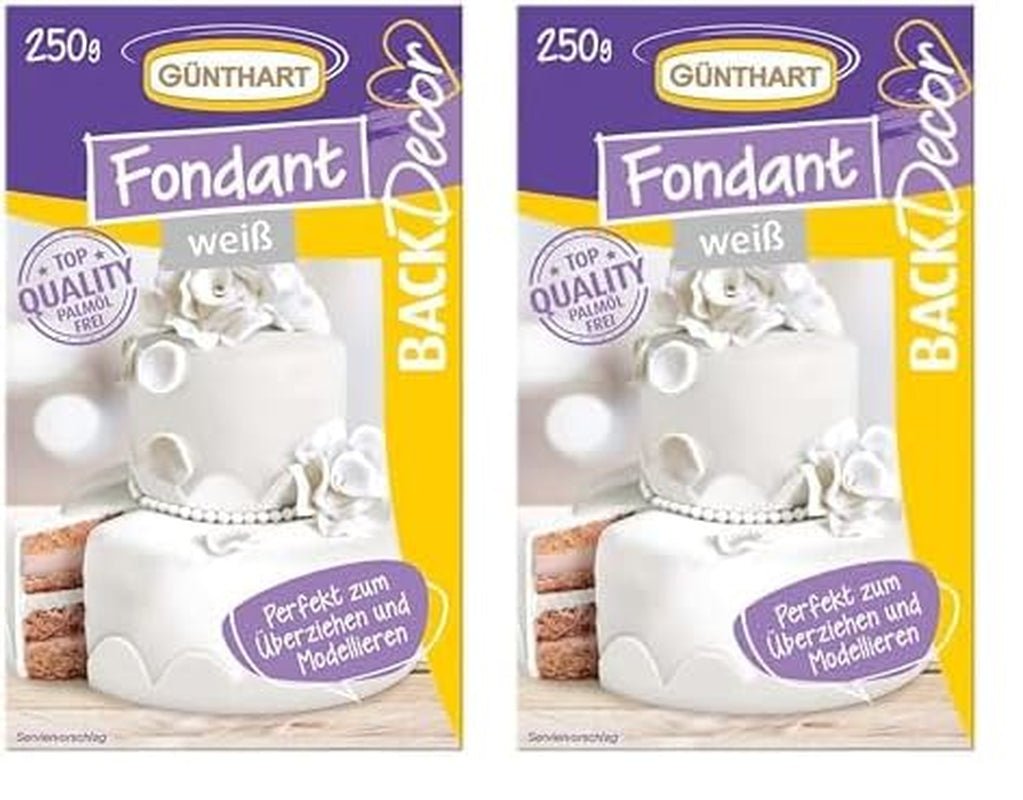 Günthart BackDecor Fondant Bianco 250g, 100% Vegano, Senza Olio di Palma, Resistente agli Strappi per Ricoprire Torte e Pasticceria, Adatto per Modellare, Confezione da 2 (1 x 250g) Pasta di Zucchero Naty Shop Default Title