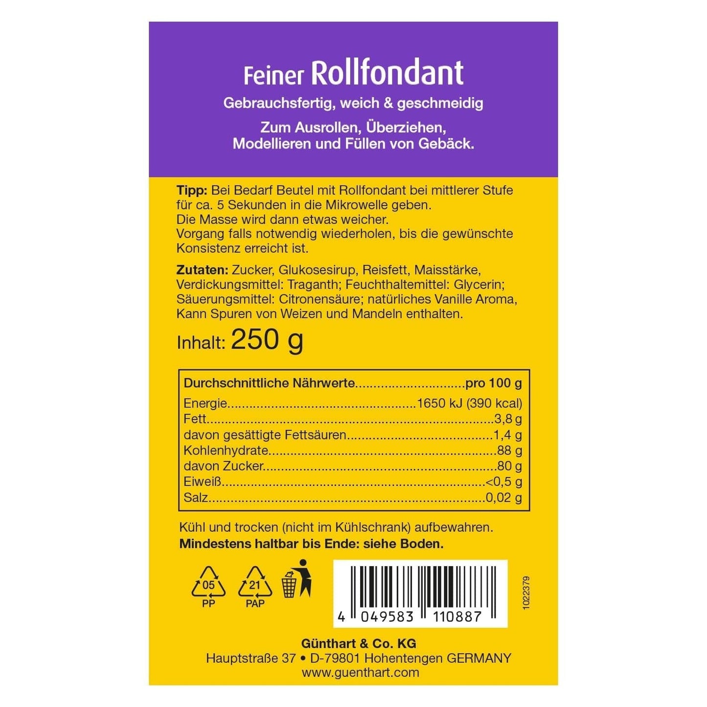 Günthart BackDecor Fondant Bianco 250g, 100% Vegano, Senza Olio di Palma, Resistente agli Strappi per Ricoprire Torte e Pasticceria, Adatto per Modellare, Confezione da 2 (1 x 250g) Naty Shop Pasta di Zucchero