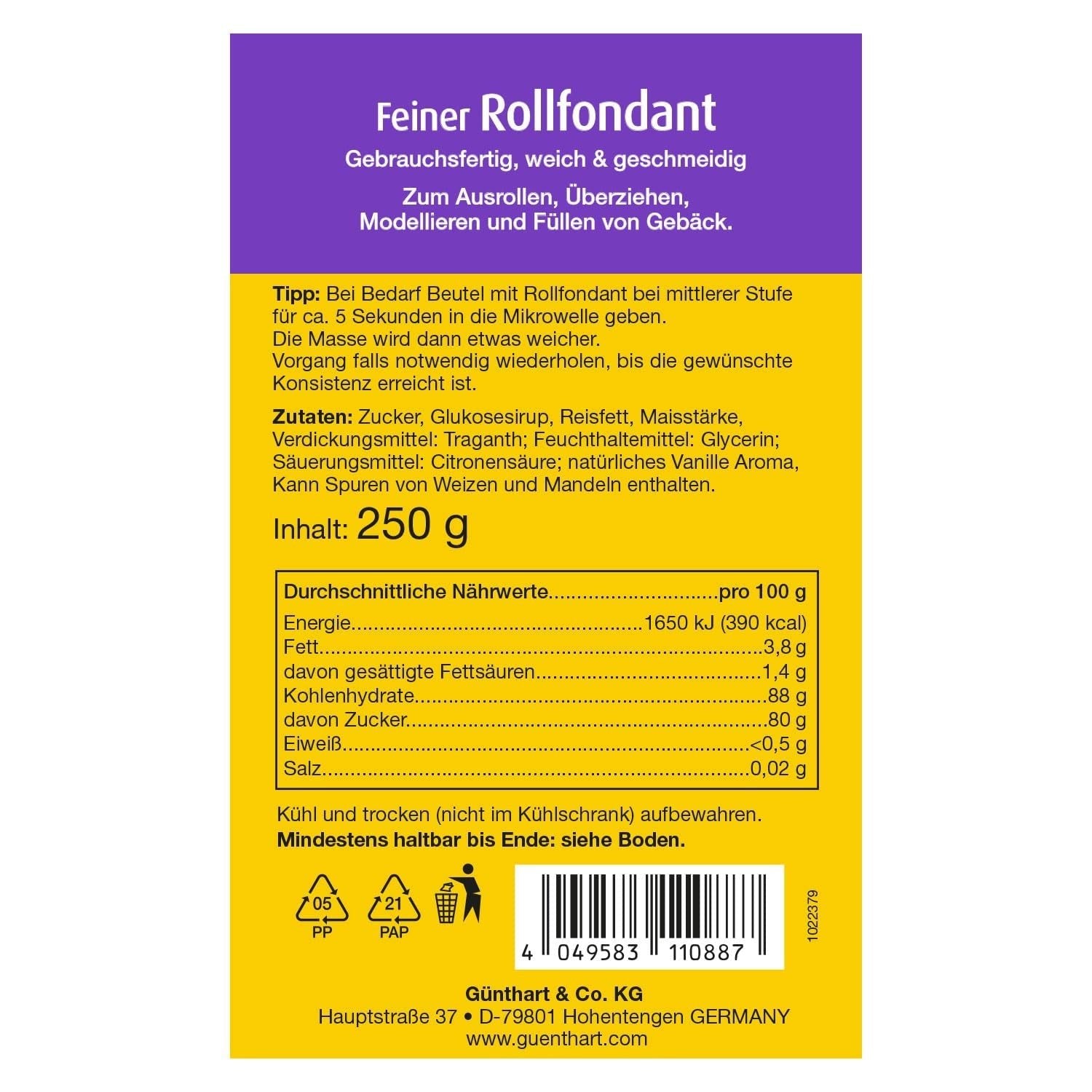 Günthart BackDecor Fondant Bianco 250g, 100% Vegano, Senza Olio di Palma, Resistente agli Strappi per Ricoprire Torte e Pasticceria, Adatto per Modellare, Confezione da 2 (1 x 250g) Naty Shop Pasta di Zucchero
