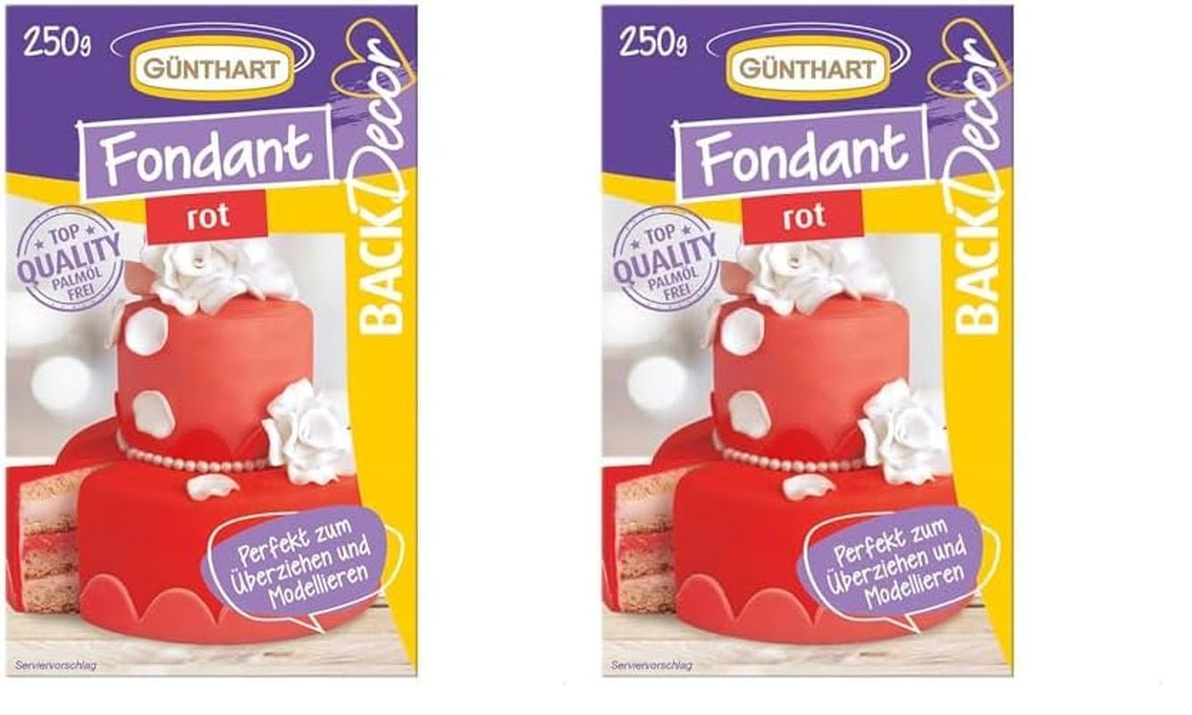 Günthart BackDecor 250g Fondant Rosso, Senza Olio di Palma, Resistente agli Strappi per Ricoprire Torte e Pasticceria, Adatto per Modellare, Confezione da 2 (1 x 250g) Naty Shop Pasta di Zucchero Rossa 250G (Confezione da 2)