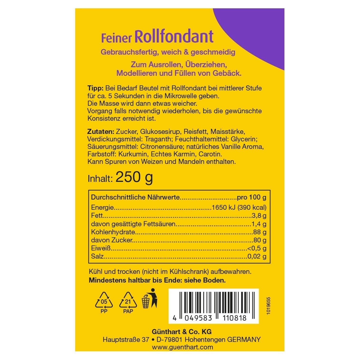 Günthart BackDecor 250g Fondant Rosso, Senza Olio Di Palma, Resistente Allo Strappo Per Ricoprire Torte E Pasticceria, Adatto Per Modellare, Confezione Da 2 (1 X 250g) Pasta Di Zucchero Naty Shop