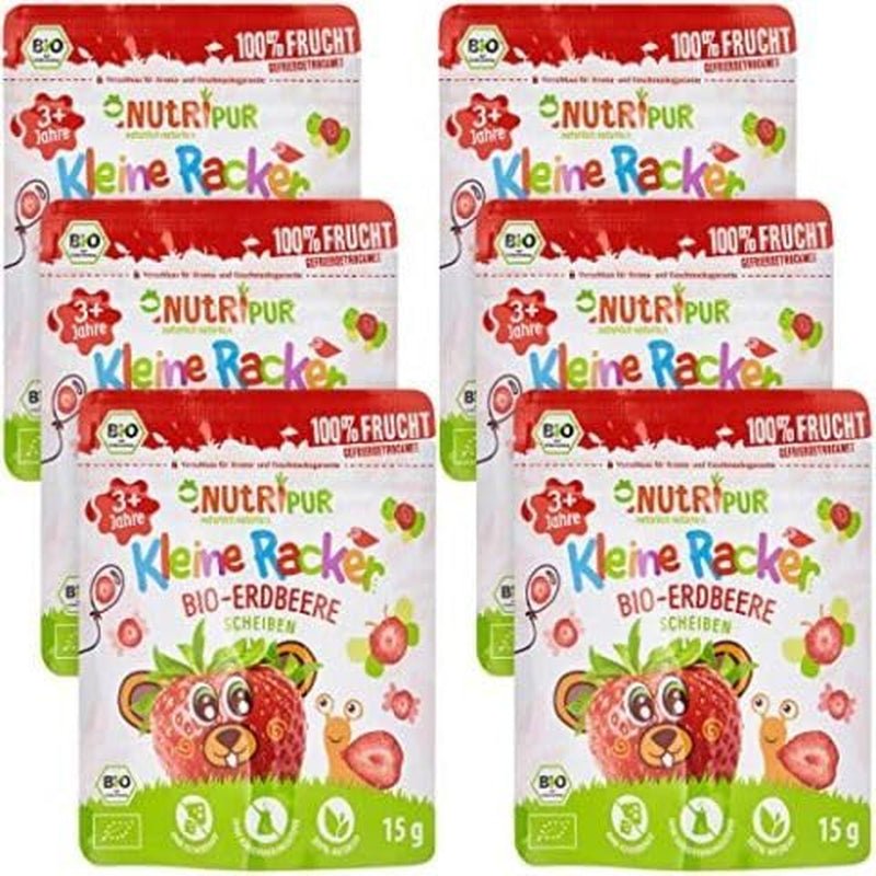 Snack di frutta biologica per bambini: 6x15g Fragole liofilizzate bio - Frutta liofilizzata - Frutta secca - Piccoli mascalzoni di NutriPur Prodotti disidratati Naty Shop Default title