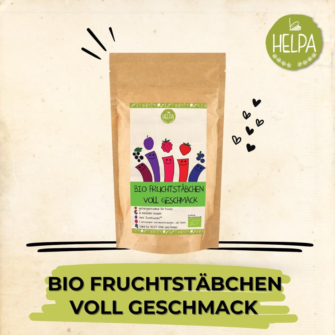 HELPA BIO bustine con frutta in polvere - gusti fruttati - frutta - fragole - lamponi - mirtilli - prugne - ribes nero - 100% frutta liofilizzata - alimenti per l'infanzia Prodotti disidratati Naty Shop