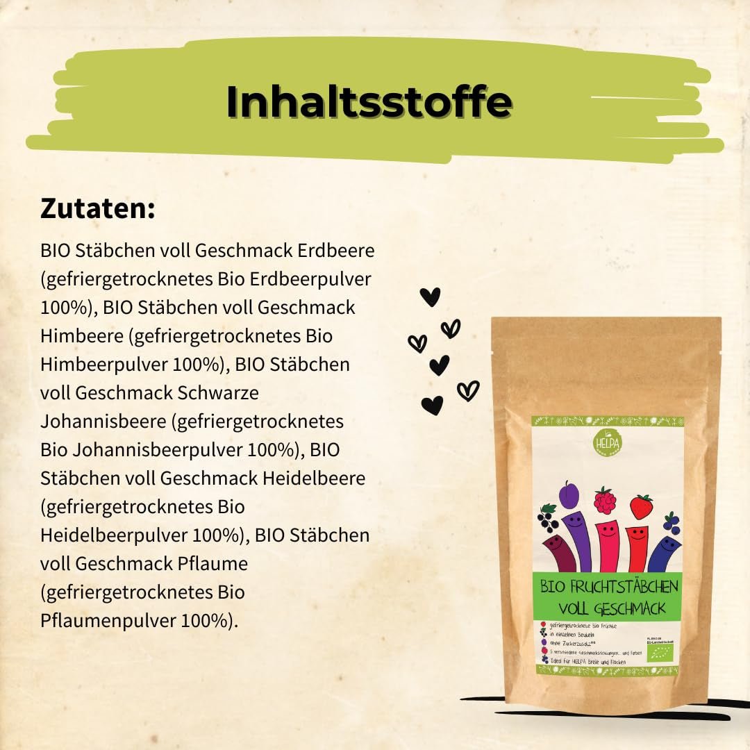 HELPA BIO bustine con frutta in polvere - gusti fruttati - frutta - fragole - lamponi - mirtilli - prugne - ribes nero - 100% frutta liofilizzata - alimenti per l'infanzia Prodotti disidratati Naty Shop