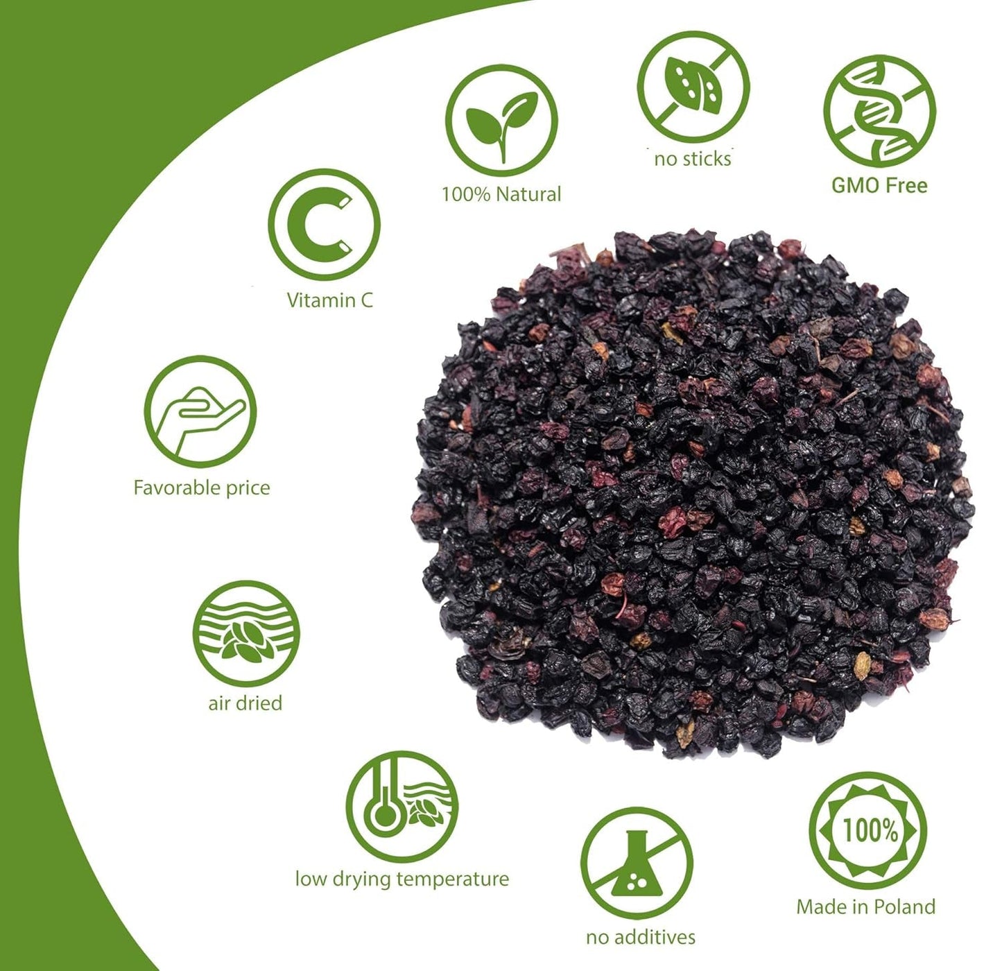 HerbaNordPol Bacche di Sambuco essiccate 1kg PREMIUM, Fructus Sambuci Prodotti disidratati Naty Shop