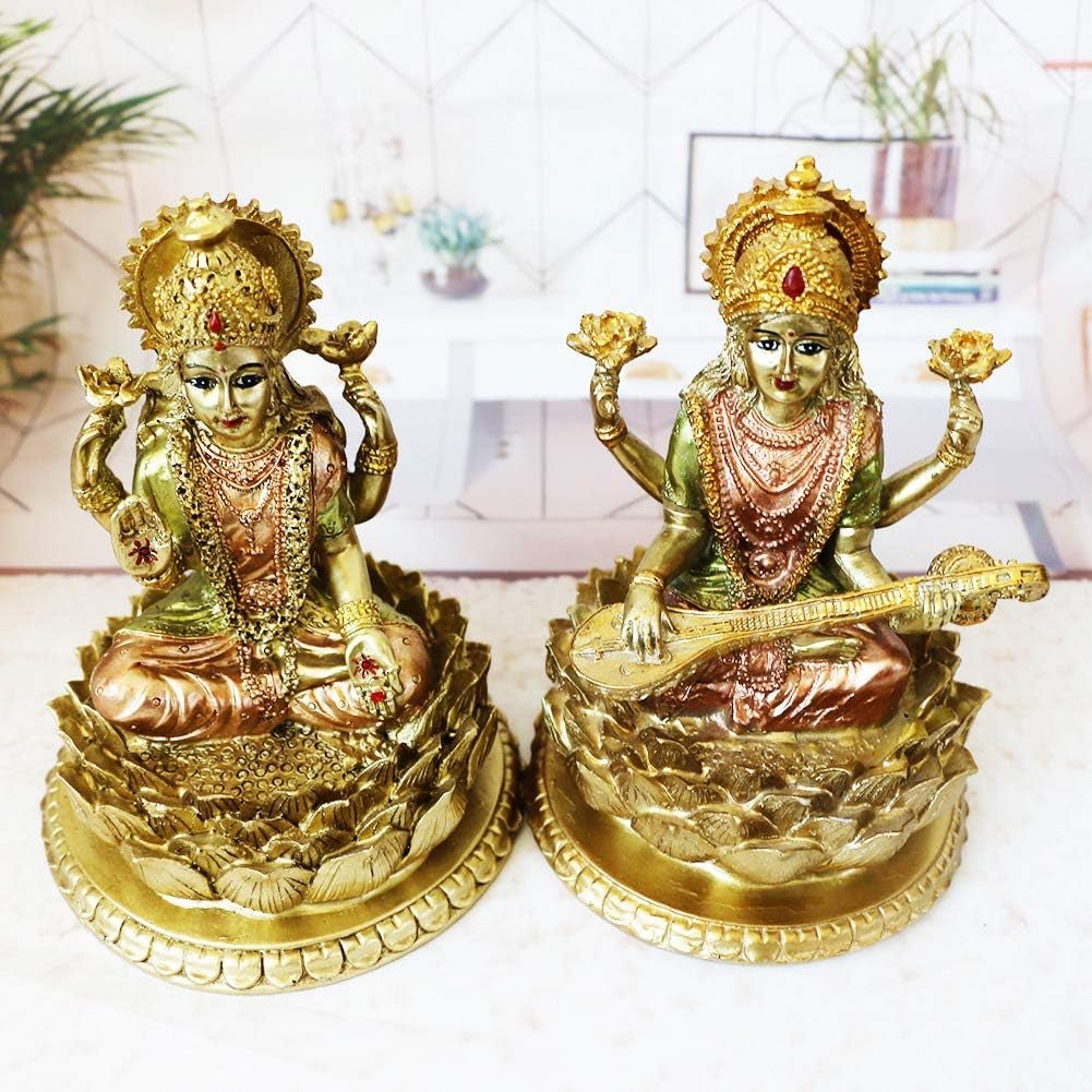 Scultura della dea indù Laxmi Lotus - Statua del Dio indiano Lakshmi Puja - Statuette dell'idolo Murti dell'India Articolo Pooja Regali Diwali Statuette e sculture Naty Shop