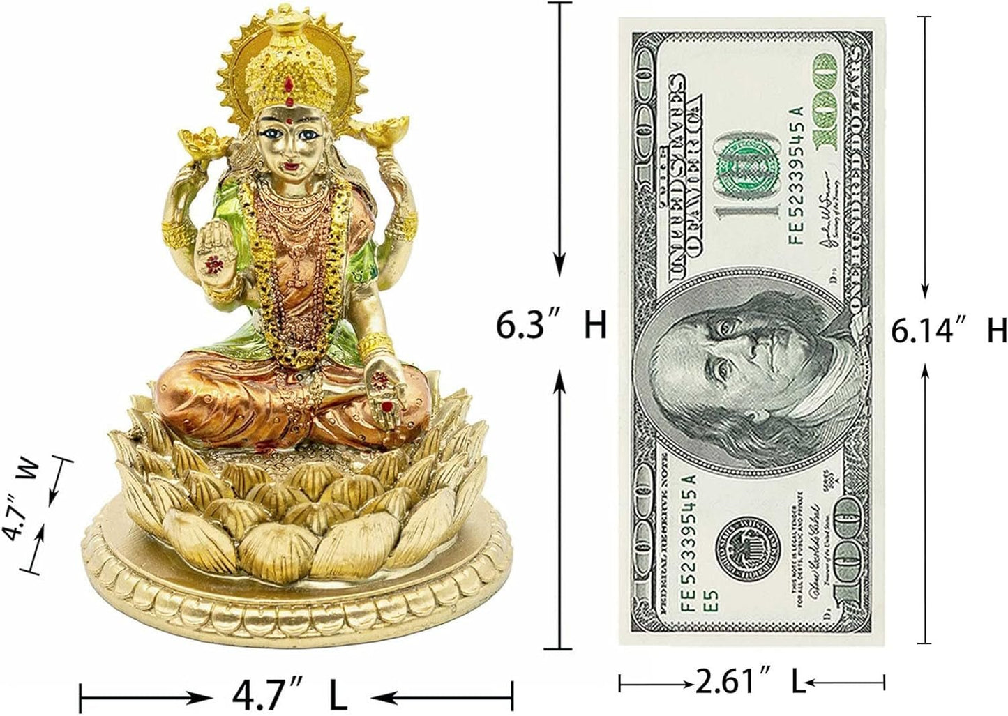 Scultura della dea indù Laxmi Lotus - Statua del Dio indiano Lakshmi Puja - Statuette dell'idolo Murti dell'India Articolo Pooja Regali Diwali Statuette e sculture Naty Shop