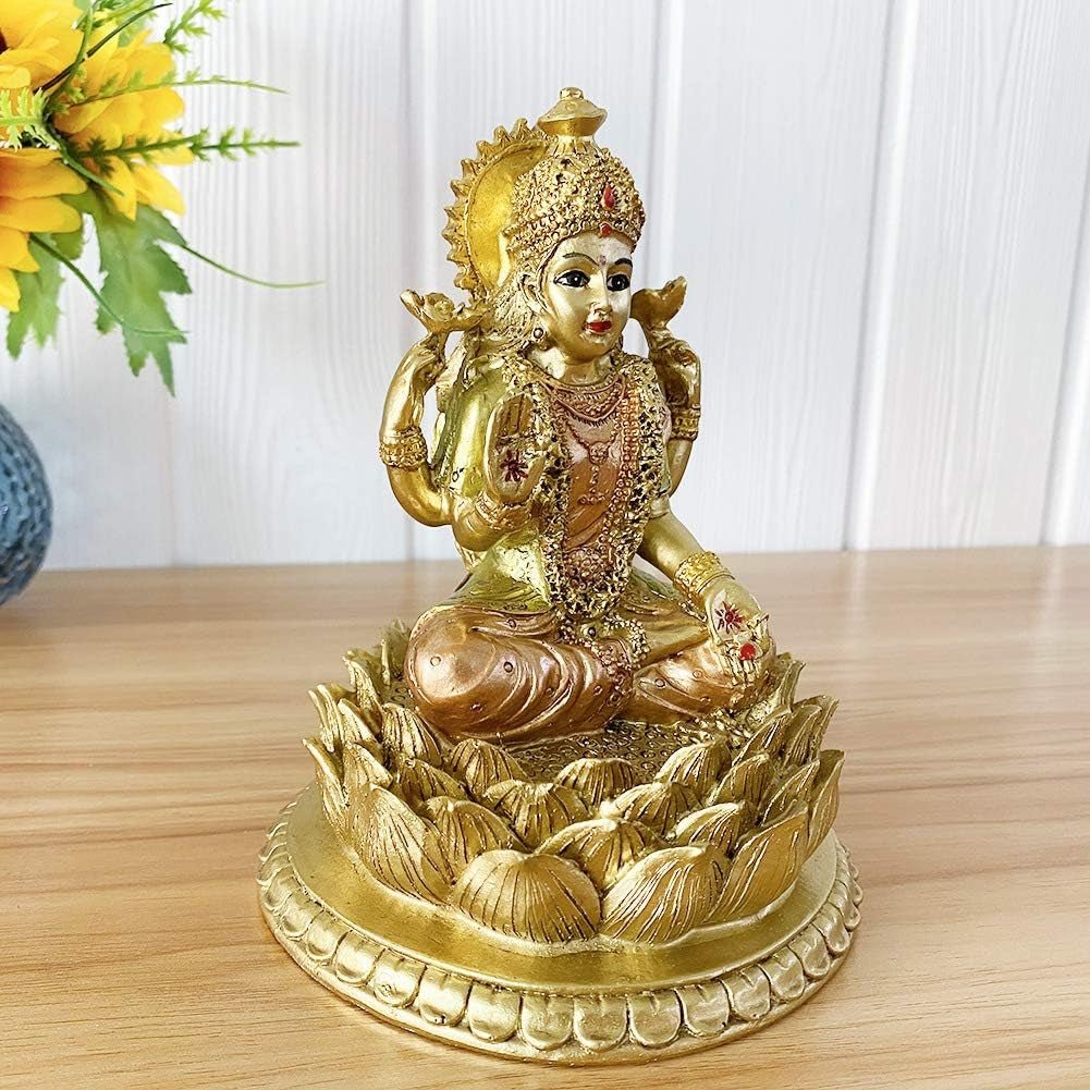 Scultura della dea indù Laxmi Lotus - Statua del Dio indiano Lakshmi Puja - Statuette dell'idolo Murti dell'India Articolo Pooja Regali Diwali Statuette e sculture Naty Shop
