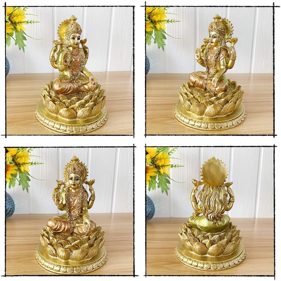 Scultura della dea indù Laxmi Lotus - Statua del Dio indiano Lakshmi Puja - Statuette dell'idolo Murti dell'India Articolo Pooja Regali Diwali Statuette e sculture Naty Shop