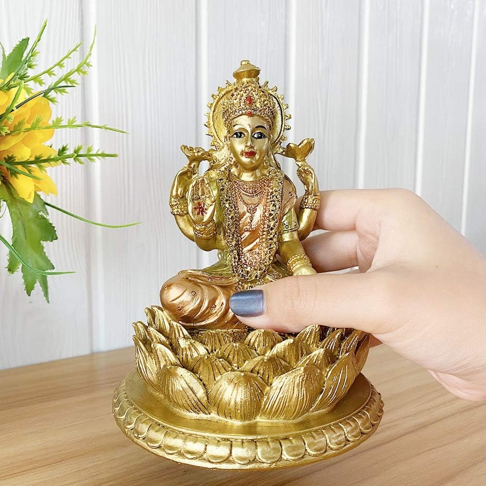 Scultura della dea indù Laxmi Lotus - Statua del Dio indiano Lakshmi Puja - Statuette dell'idolo Murti dell'India Articolo Pooja Regali Diwali Statuette e sculture Naty Shop