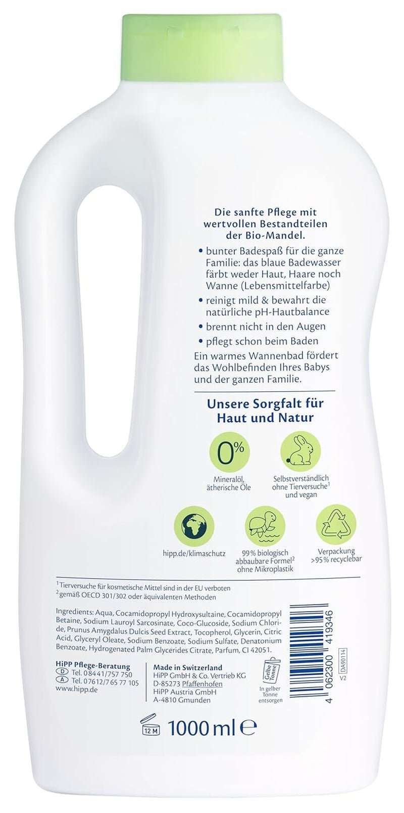 Bagno delicato per famiglie HiPP Baby, 1000ml Bambini - Bagno e cura della pelle Naty Shop