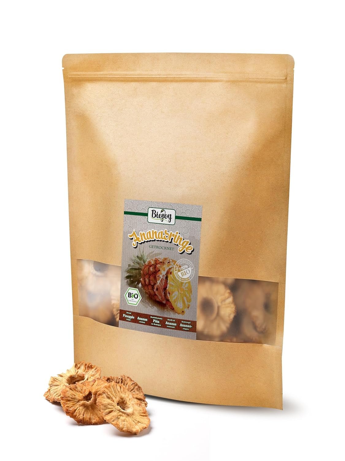 Biojoy Anelli di ananas BIO, essiccati (1 kg), prodotti disidratati Naty Shop non solforati
