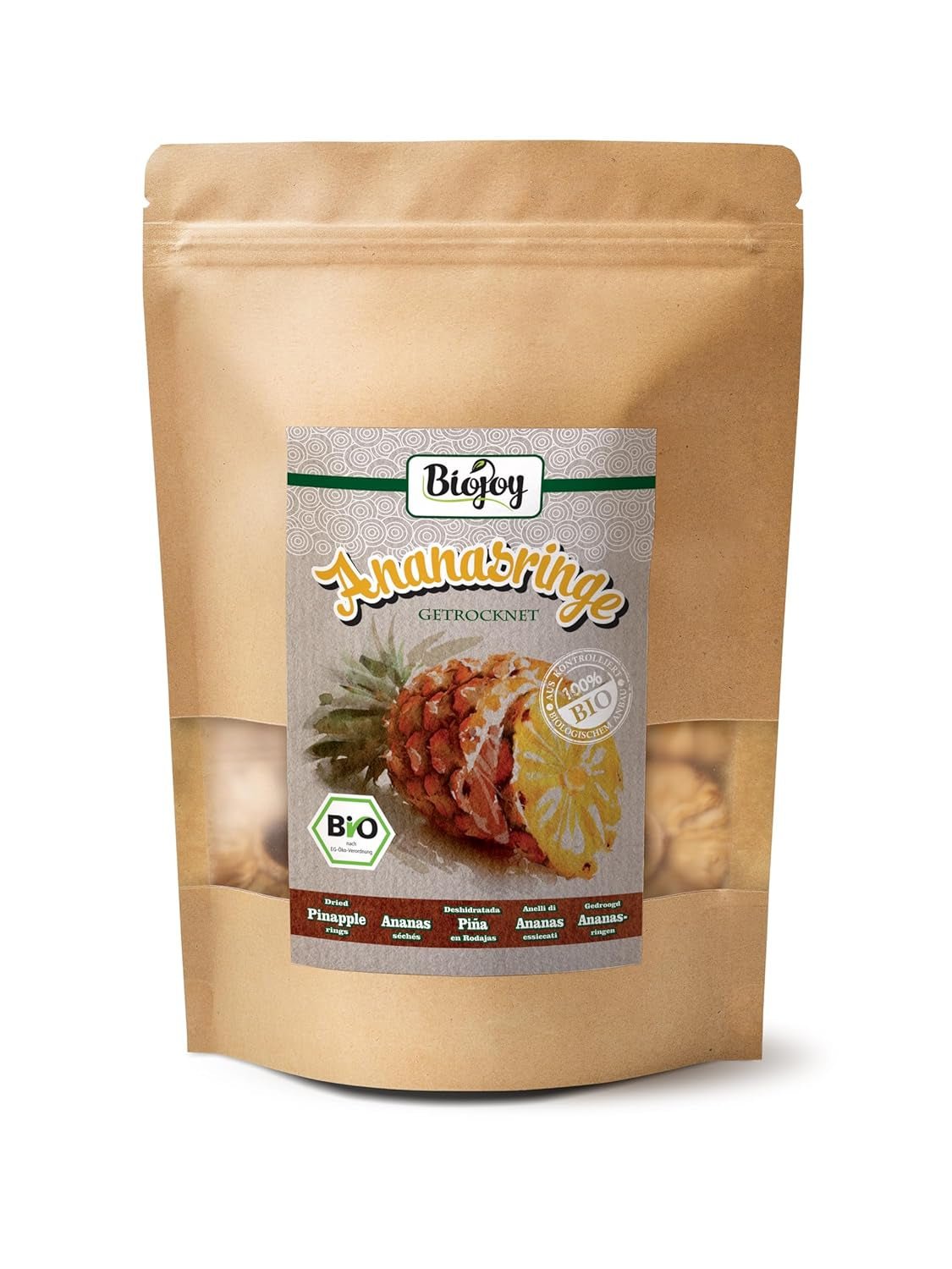 Biojoy Anelli di Ananas BIO, essiccati (1 kg), non solforati Naty Shop prodotti disidratati 250 G