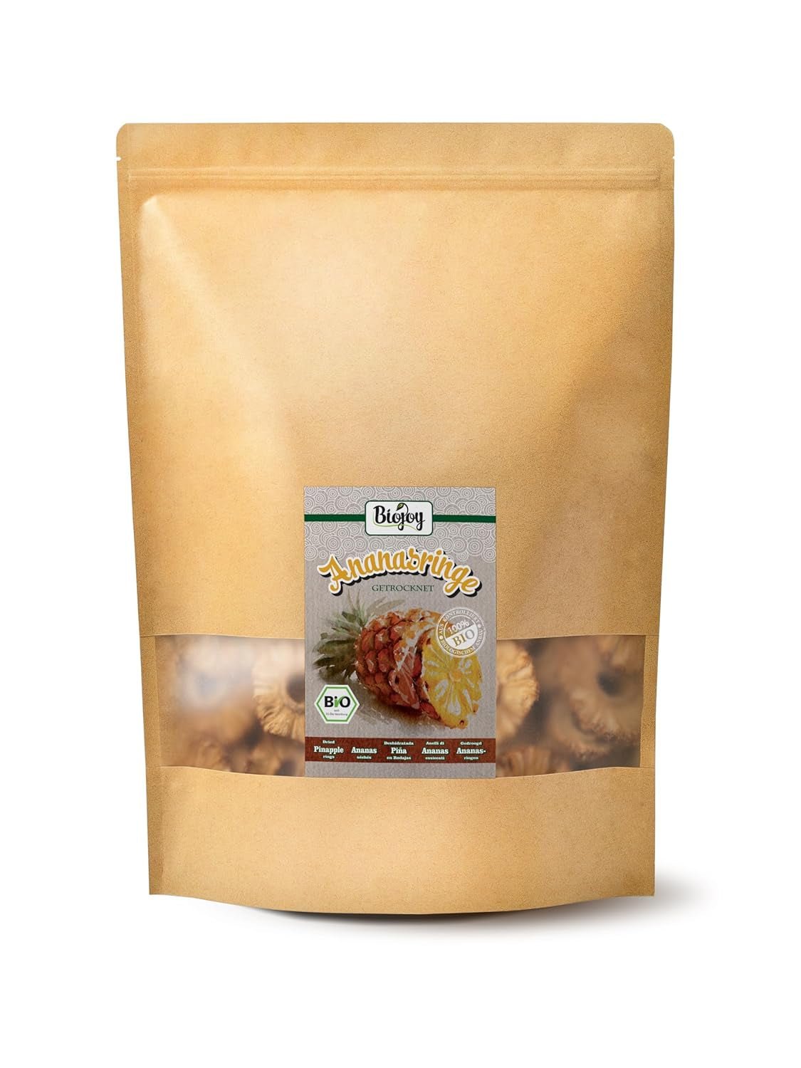 Biojoy Anelli di ananas BIO essiccati (1 kg), non solforati Naty Shop prodotti disidratati 1 kg (1 confezione)