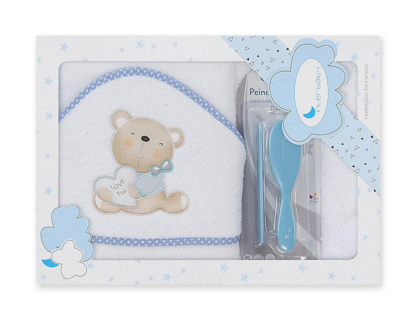 Interbaby P1177-11 Asciugamano per bambini con cappuccio LOVE YOU bianco e blu con pettine e spazzola, blu Bambini - Bagno e Cura della Pelle Naty Shop Titolo predefinito