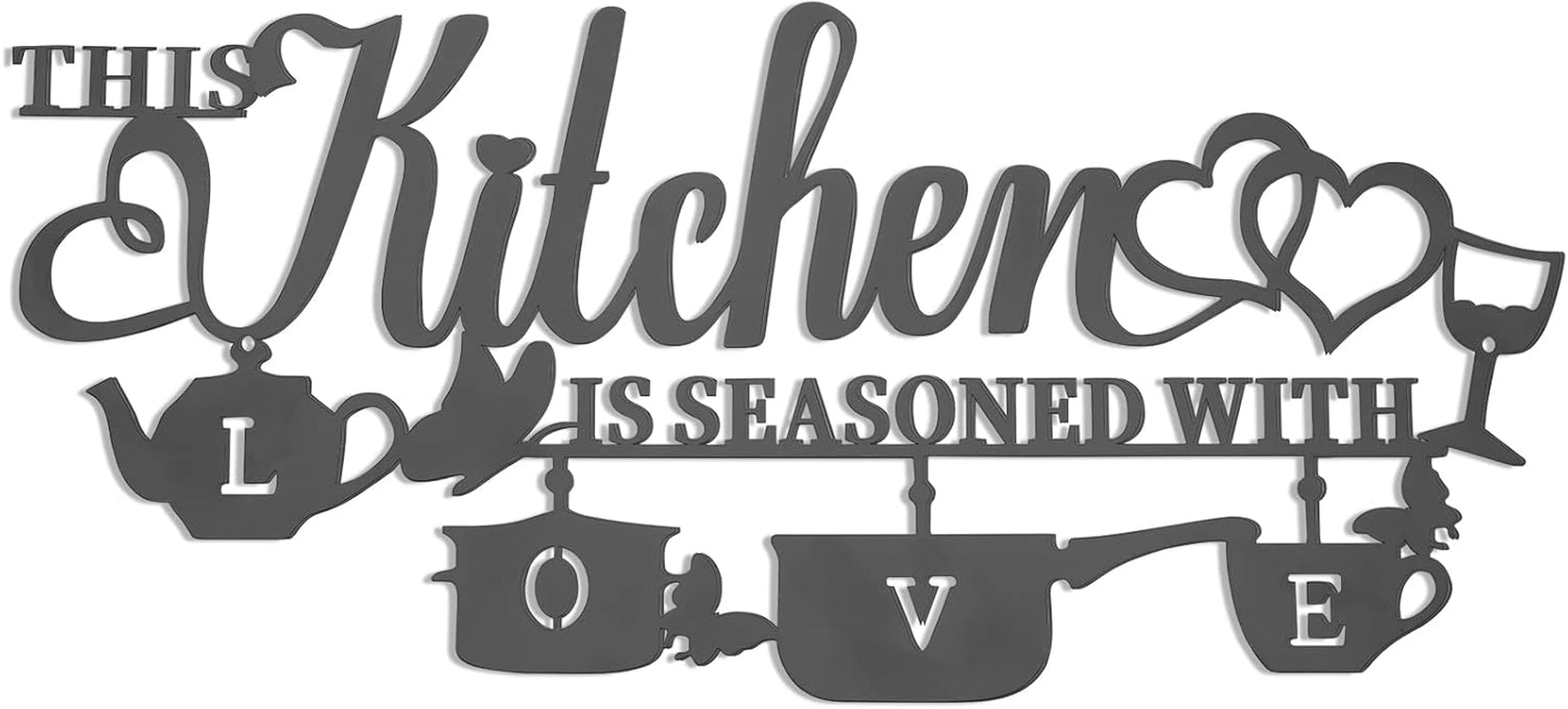 KHayRovies Decorazione da parete per cucina in metallo Questa cucina è condita con amore Targa nera con nome in ferro rustico Lettere con citazioni per cucina Casa colonica Soggiorno Statuette e sculture Naty Shop A