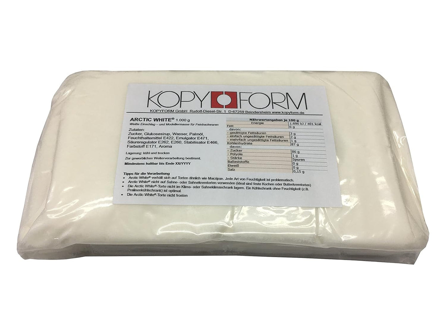 KOPYFORM rotolo fondente Arctic White® 1kg, pasta di zucchero bianca Naty Shop Titolo predefinito