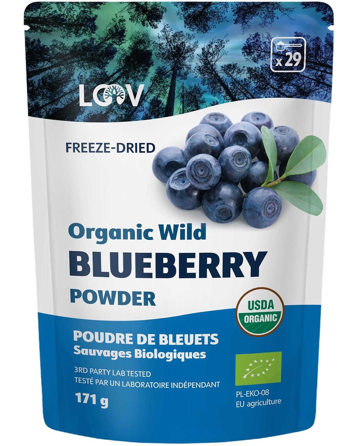 Polvere di mirtilli selvatici biologici LOOV - Fornitura per 29 giorni 171g Adatto per frullati e colazione Liofilizzati Nord Europa Senza zuccheri aggiunti Naty Shop Prodotti disidratati Titolo predefinito