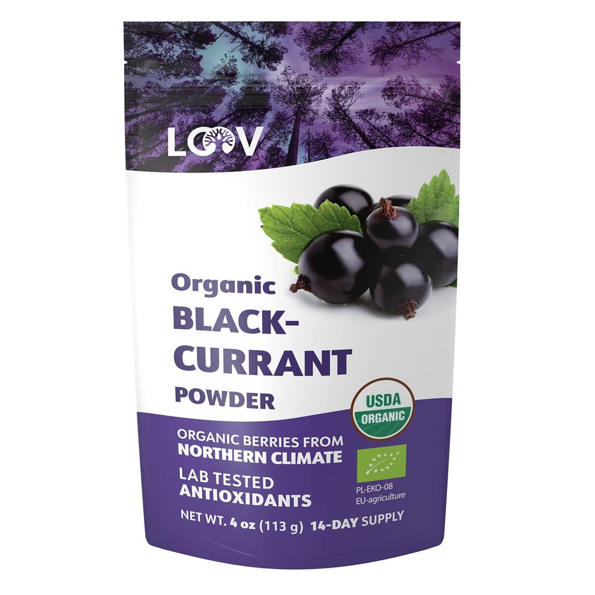 Polvere di ribes nero biologico LOOV, composta al 100% da ribes nero intero, bacche biologiche liofilizzate e in polvere, coltivate nel Nord Europa, senza zuccheri aggiunti, 113 g Naty Shop Prodotti disidratati Titolo predefinito