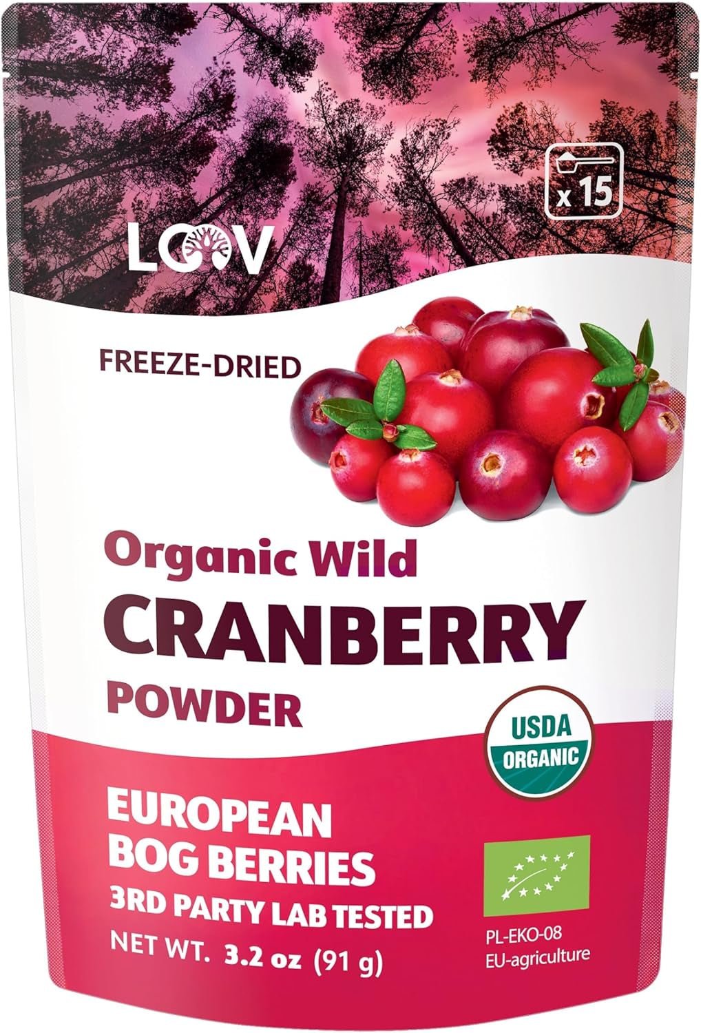 LOOV Polvere di mirtilli biologici ottenuta dal 100% di mirtilli selvatici liofilizzati raccolti nelle foreste del Nord Europa 113g Senza zuccheri aggiunti Naty Shop Prodotti disidratati 91G Polvere di mirtilli rossi