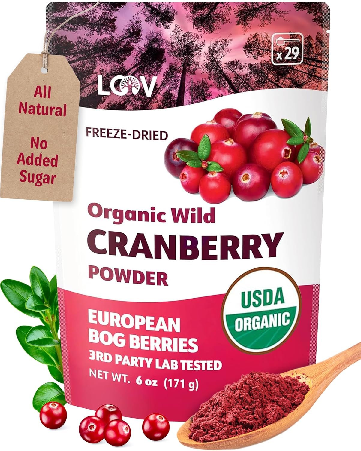LOOV Polvere di mirtilli biologici ottenuta dal 100% di mirtilli selvatici liofilizzati raccolti nelle foreste del Nord Europa 113g Senza zuccheri aggiunti Naty Shop Prodotti disidratati 171G Polvere di mirtilli rossi