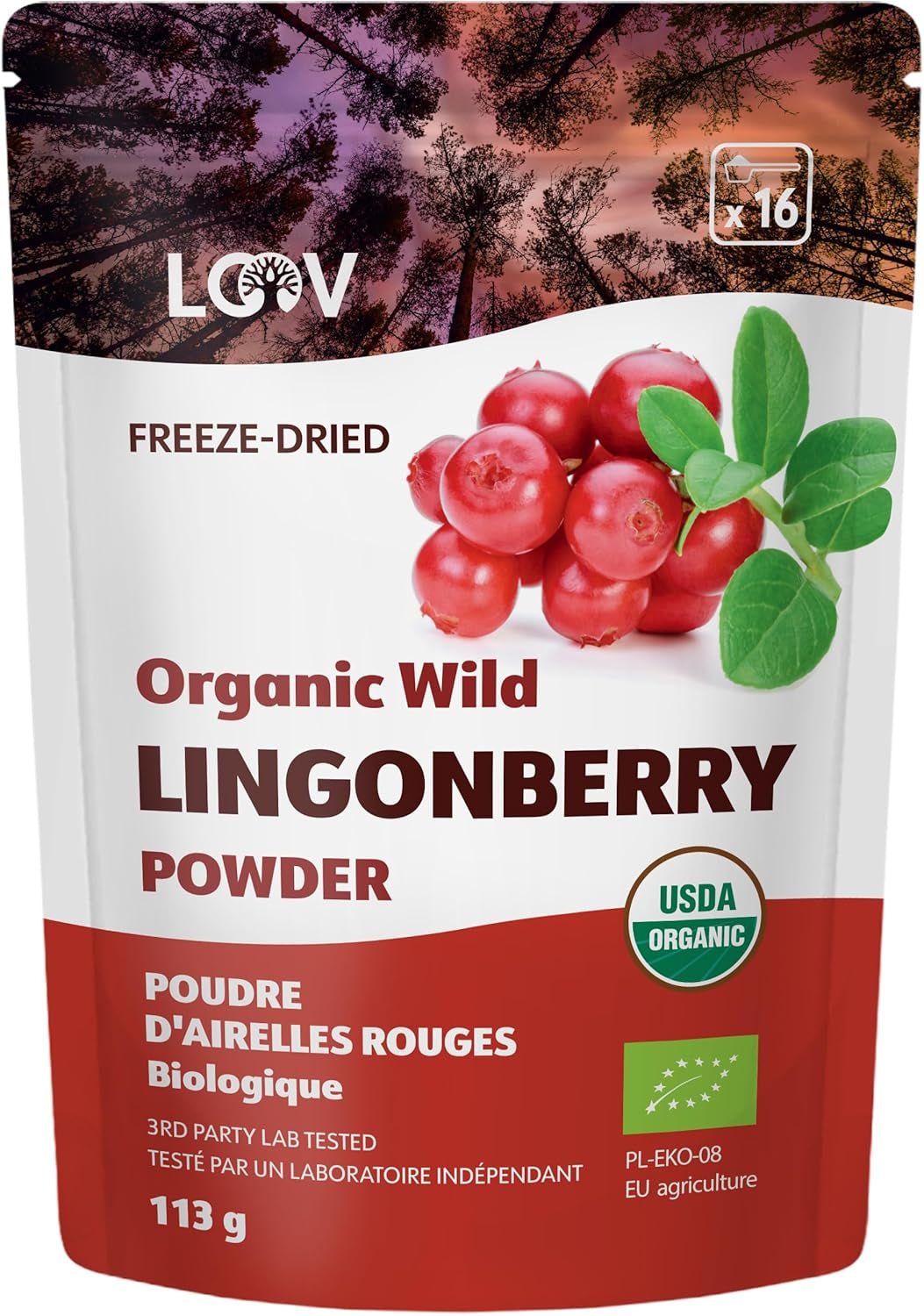 Polvere di mirtilli biologici LOOV composta al 100% da mirtilli selvatici interi e liofilizzati raccolti nelle foreste del nord Europa 113g, senza zuccheri aggiunti Naty Shop Prodotti disidratati 113G Polvere di mirtilli rossi