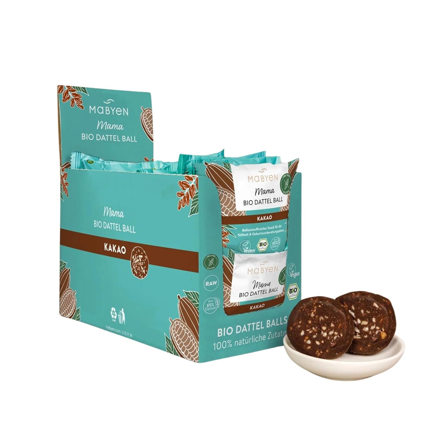 MABYEN Energy Balls Datteri Bio 20 pz. | Date Balls - Snack Salutari Senza Zucchero per Gravidanza e Allattamento - Barretta Proteica con Frutta Secca - Gusto Cacao Prodotti disidratati Naty Shop Default Title