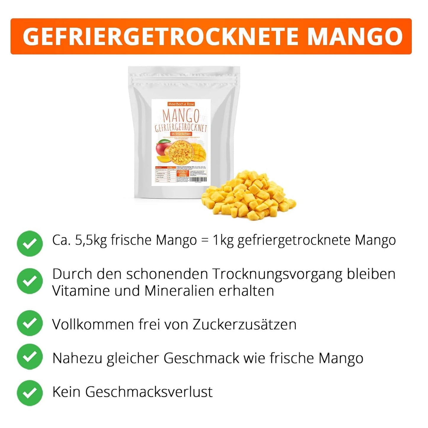 Mango liofilizzato, 250g frutta liofilizzata, senza additivi, fruttato, made in Germany Prodotti disidratati Naty Shop