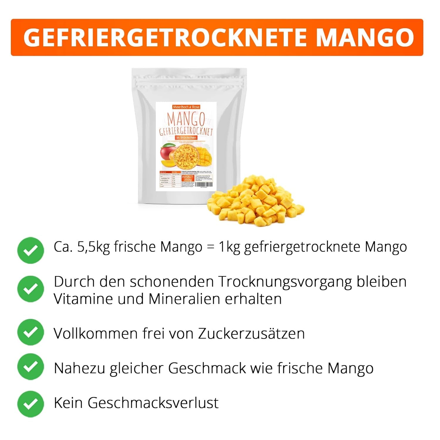 Mango liofilizzato, 250g frutta liofilizzata, senza additivi, fruttato, made in Germany Prodotti disidratati Naty Shop