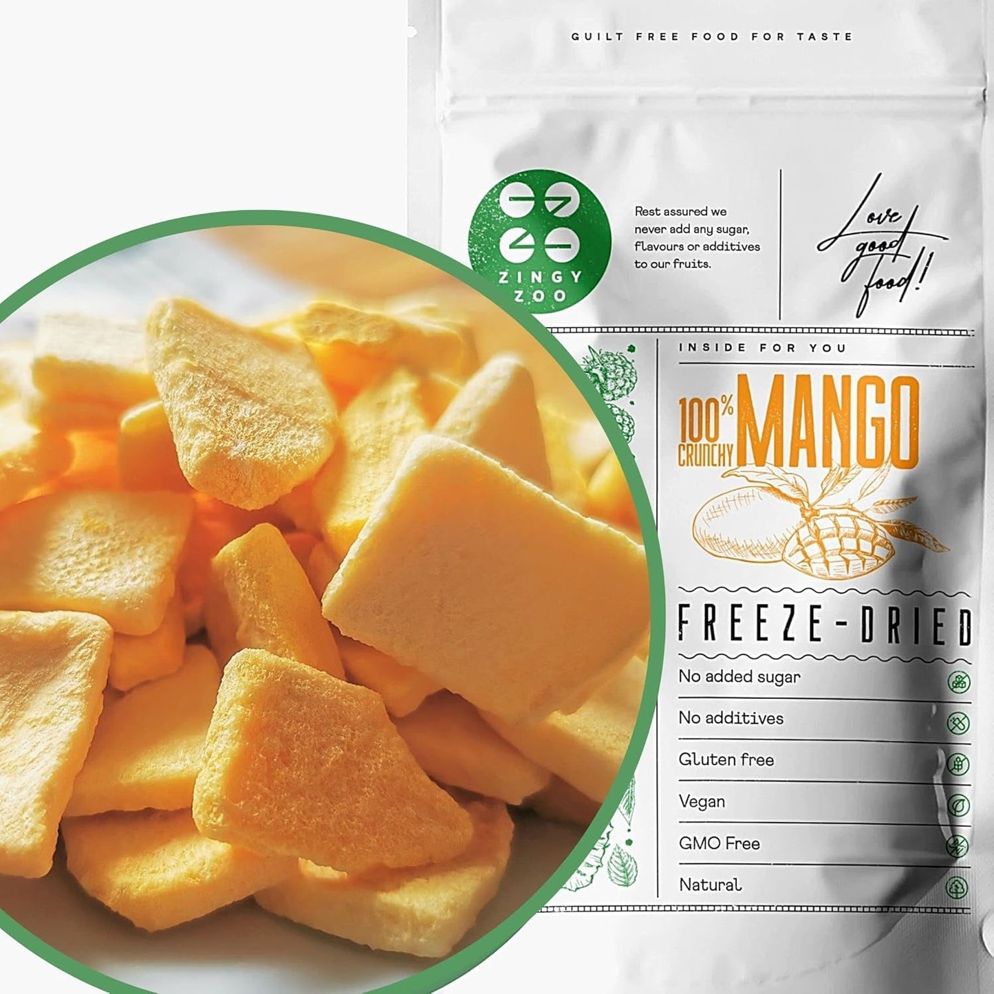 Mango liofilizzato | Senza zuccheri aggiunti Mango liofilizzato | Mango liofilizzato Frutta di mango Mango secco | Mango secco Frutta secca senza additivi | ZingyZoo Mango Secco (100g) Naty Shop Prodotti Disidratati Pezzi 100G