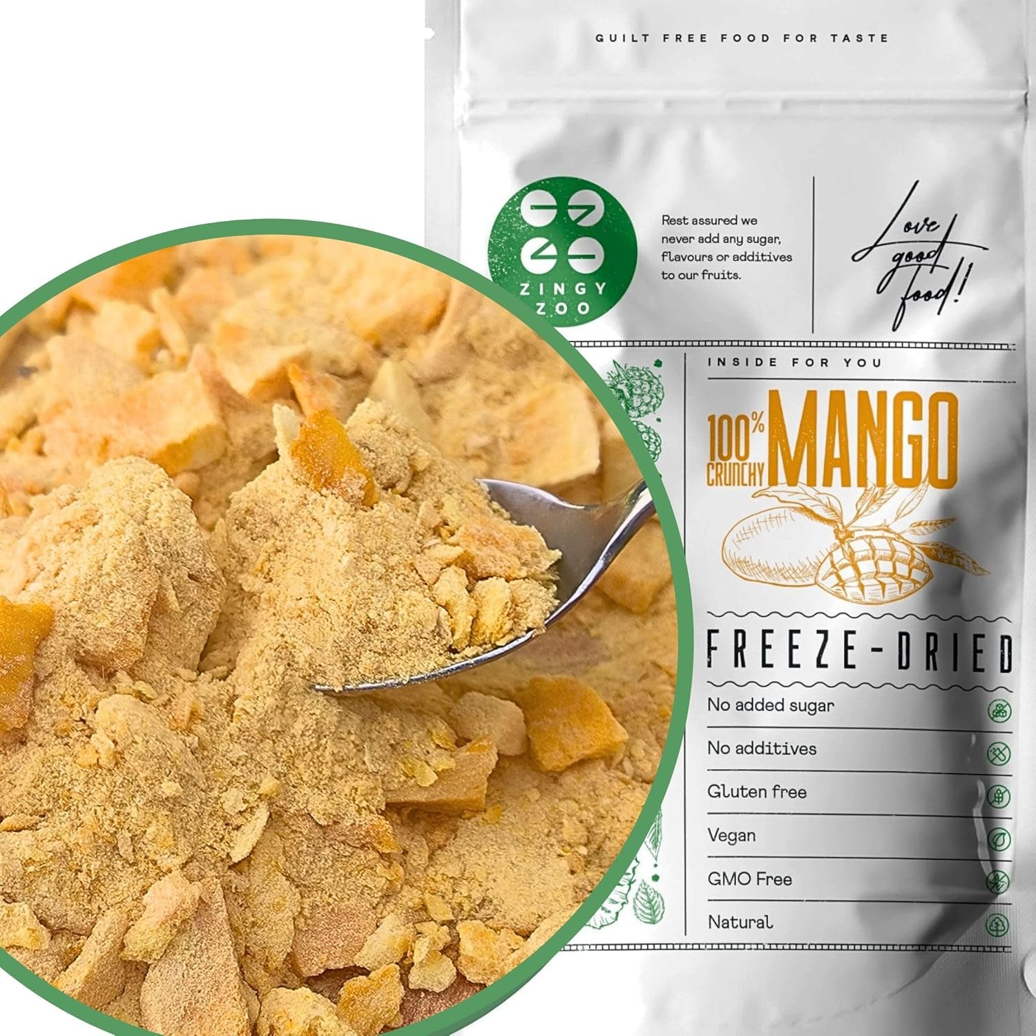 Mango liofilizzato | Senza zuccheri aggiunti Mango liofilizzato | Mango liofilizzato Frutta di mango Mango secco | Mango secco Frutta secca senza additivi | ZingyZoo Mango Secco (100g) Prodotti Disidratati Naty Shop Pezzi Tritati 300G
