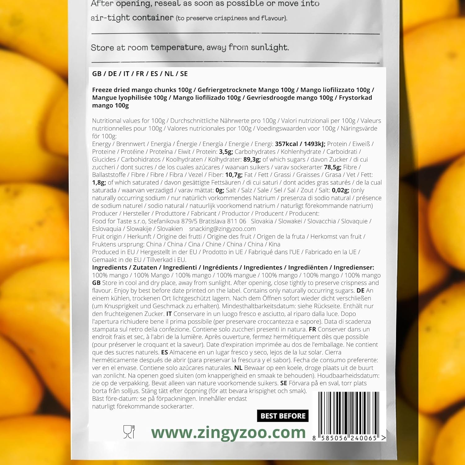 Mango liofilizzato | Senza zuccheri aggiunti Mango liofilizzato | Mango liofilizzato Frutta di mango Mango secco | Mango secco Frutta secca senza additivi | Mango essiccato ZingyZoo (100g) Prodotti disidratati Naty Shop