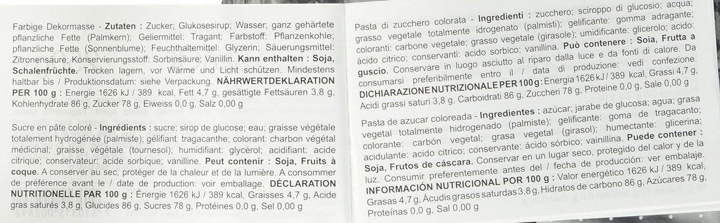 Rotolo Massa Ticino, pasta di zucchero, nero 250 g Pasta di zucchero Naty Shop
