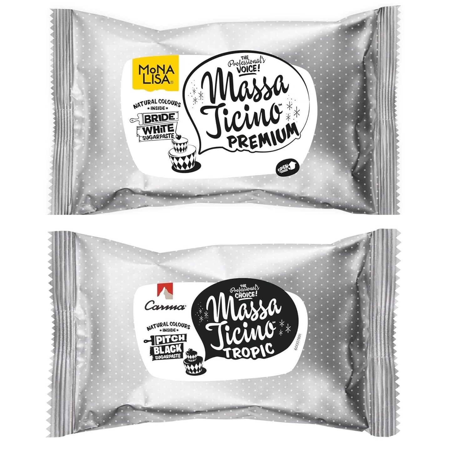 Massa Ticino Set 1x Fondente Bianco 250g e 1x Fondente Nero 250g - Pasta di zucchero premium per torte, fondente in rotolo - Perfetta per torte, modellazione e decorazioni - Fondente per pasticceri professionisti e amatoriali Pasta di zucchero Naty Shop Default Title