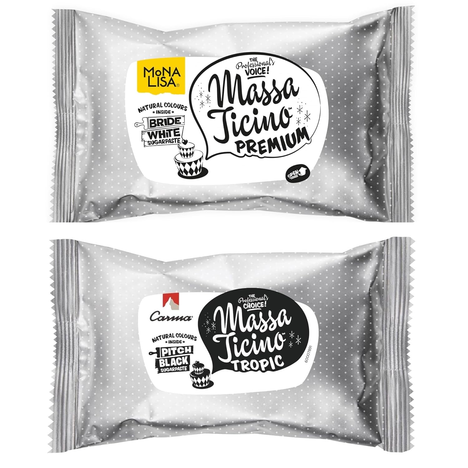 Massa Ticino Set 1x Fondente Bianco 250g e 1x Fondente Nero 250g - Pasta di zucchero premium per torte, fondente in rotolo - Perfetta per torte, modellazione e decorazioni - Fondente per pasticceri professionisti e amatoriali Pasta di zucchero Naty Shop Default Title