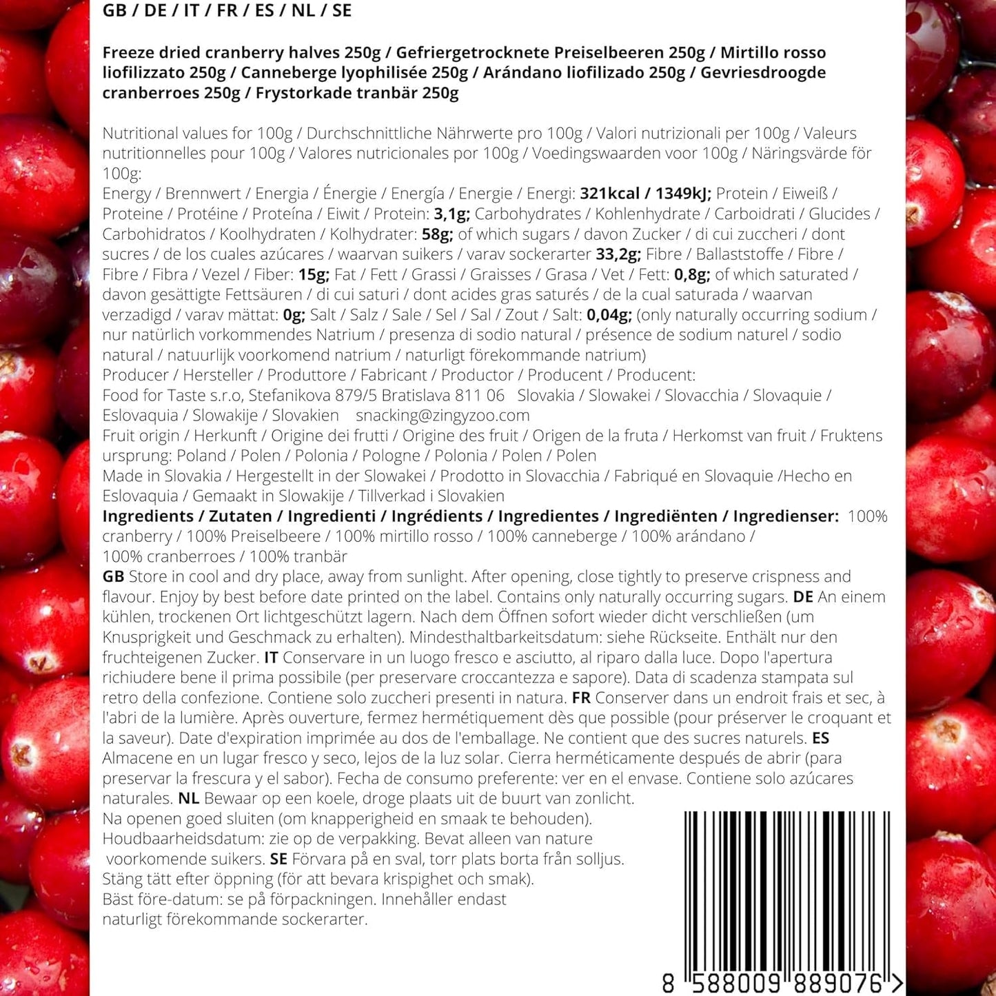 Mirtilli rossi liofilizzati senza zucchero | XL 250g Mirtilli rossi naturali liofilizzati non zuccherati | Frutti di bosco naturali liofilizzati | Mirtilli rossi liofilizzati | ZingyZoo Prodotti disidratati Naty Shop