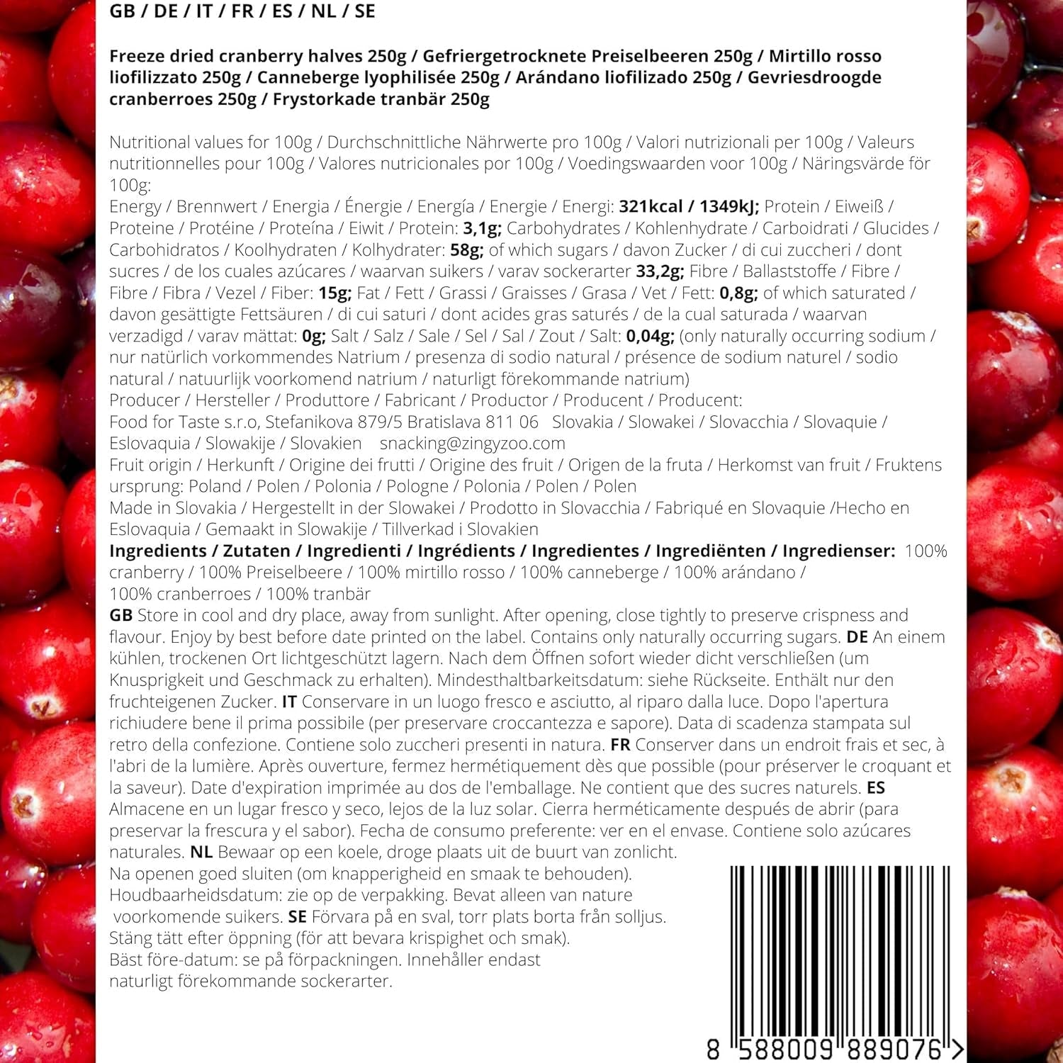 Mirtilli rossi liofilizzati senza zucchero | XL 250g Mirtilli rossi naturali liofilizzati non zuccherati | Frutti di bosco naturali liofilizzati | Mirtilli rossi liofilizzati | ZingyZoo Prodotti disidratati Naty Shop