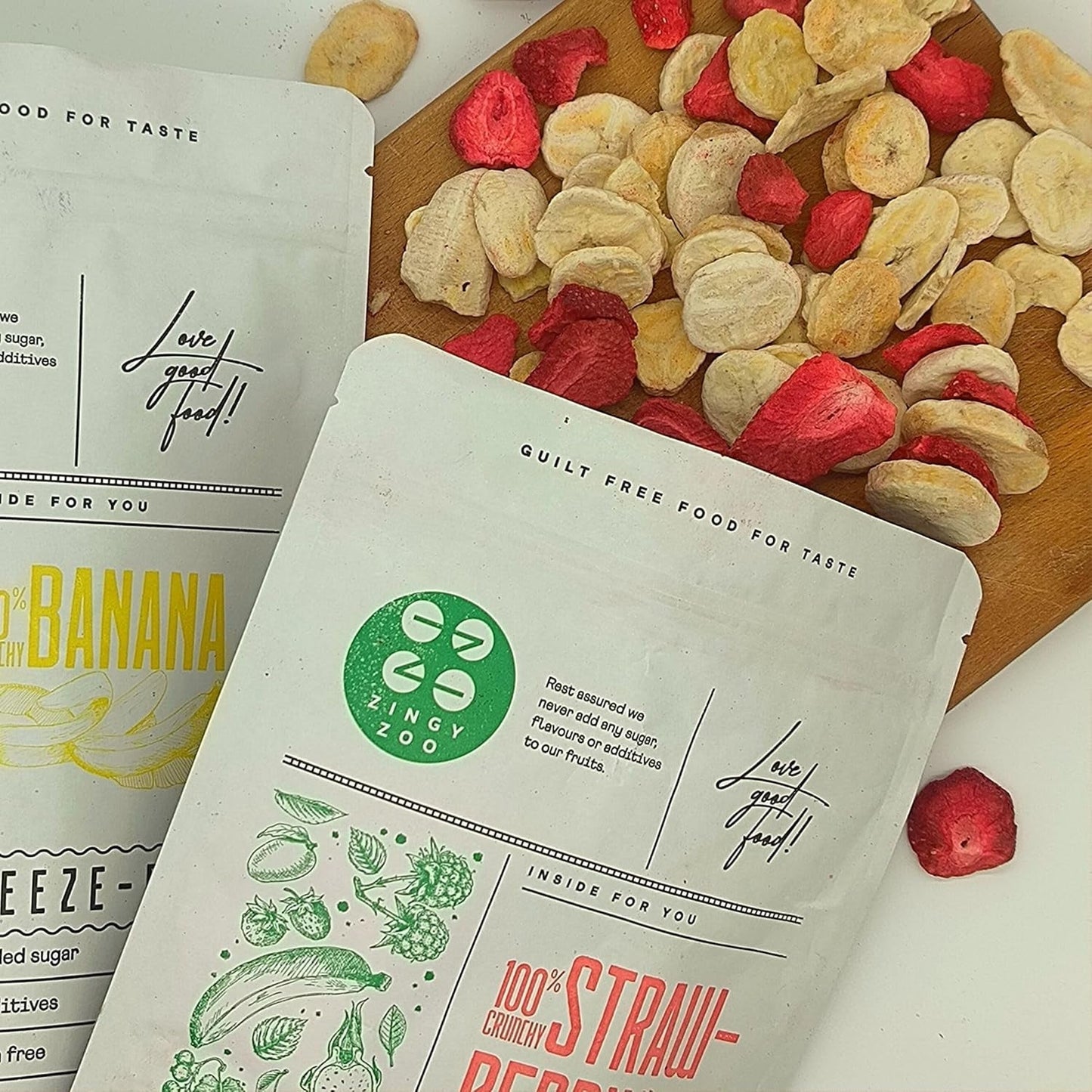 Mix di frutta liofilizzata ErdBana XL 300g | Banane liofilizzate + fragole liofilizzate Set degustazione frutta liofilizzata | Mix di frutta liofilizzata fragole e banane | ZingyZoo Prodotti disidratati Naty Shop