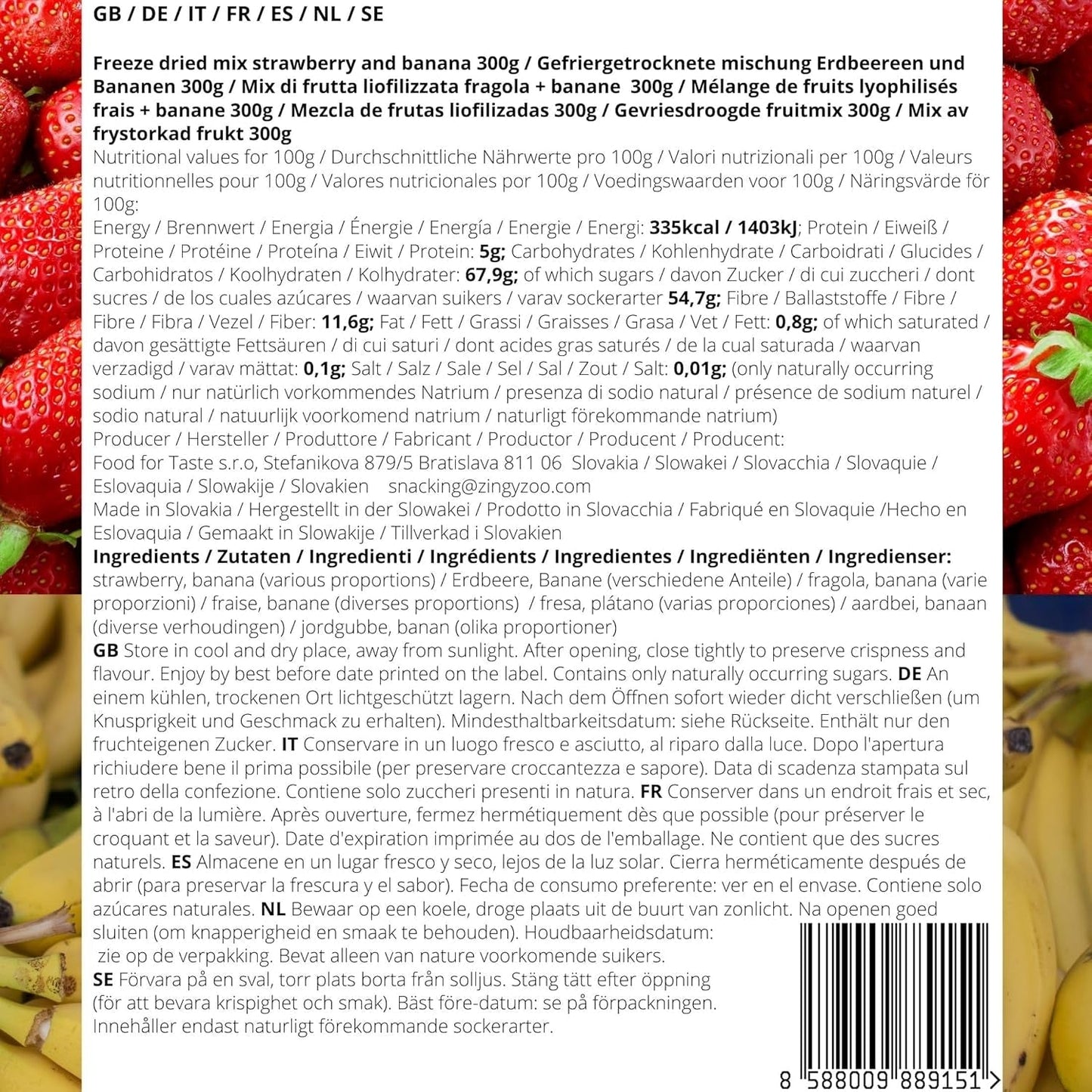 Mix di frutta liofilizzata ErdBana XL 300g | Banane liofilizzate + fragole liofilizzate Set degustazione frutta liofilizzata | Mix di frutta liofilizzata fragole e banane | ZingyZoo Prodotti disidratati Naty Shop