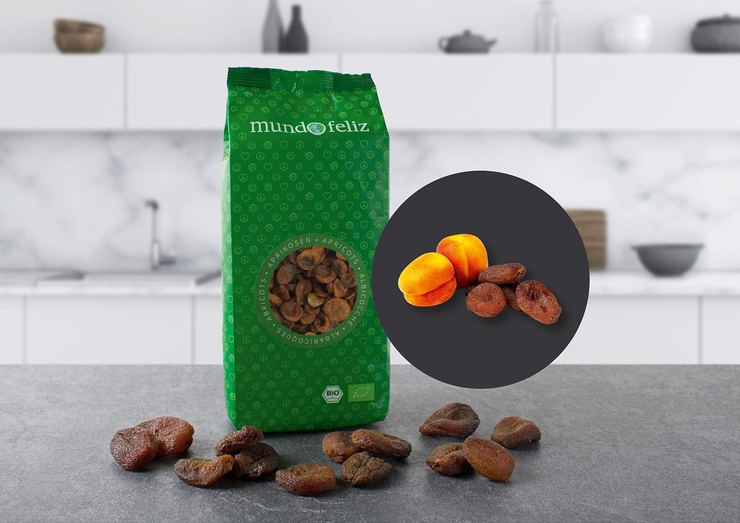 Mundo Feliz Albicocche secche con nocciolo da agricoltura biologica, 2 x 500 g Prodotti disidratati Il mio negozio