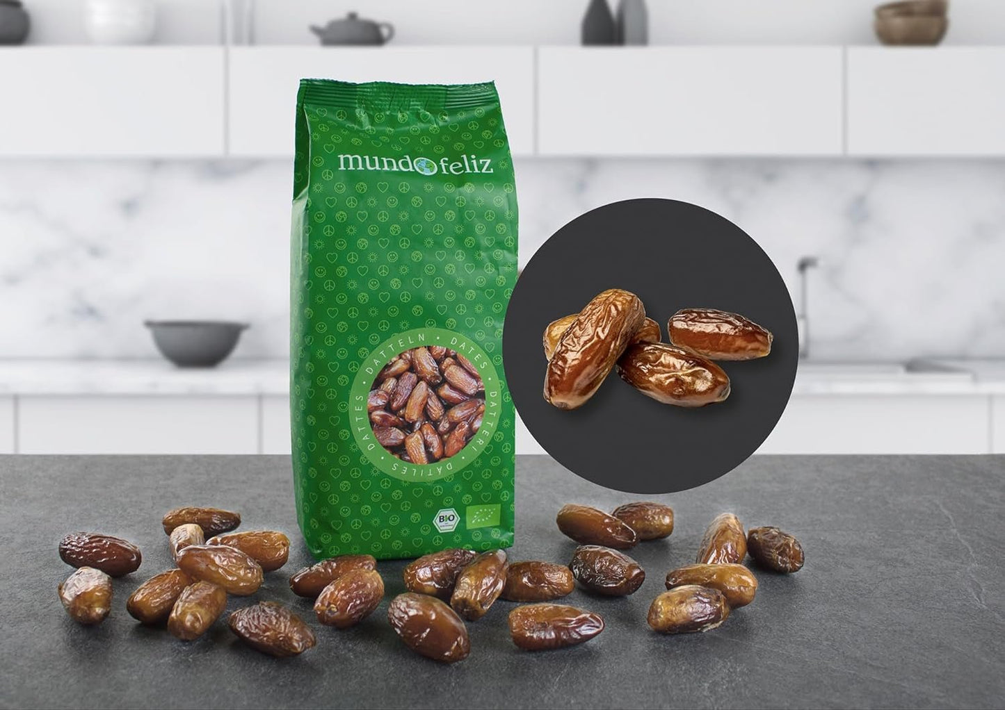 Mundo Feliz Datteri secchi con semi da agricoltura biologica, 2 x 500 g Prodotti disidratati Naty Shop