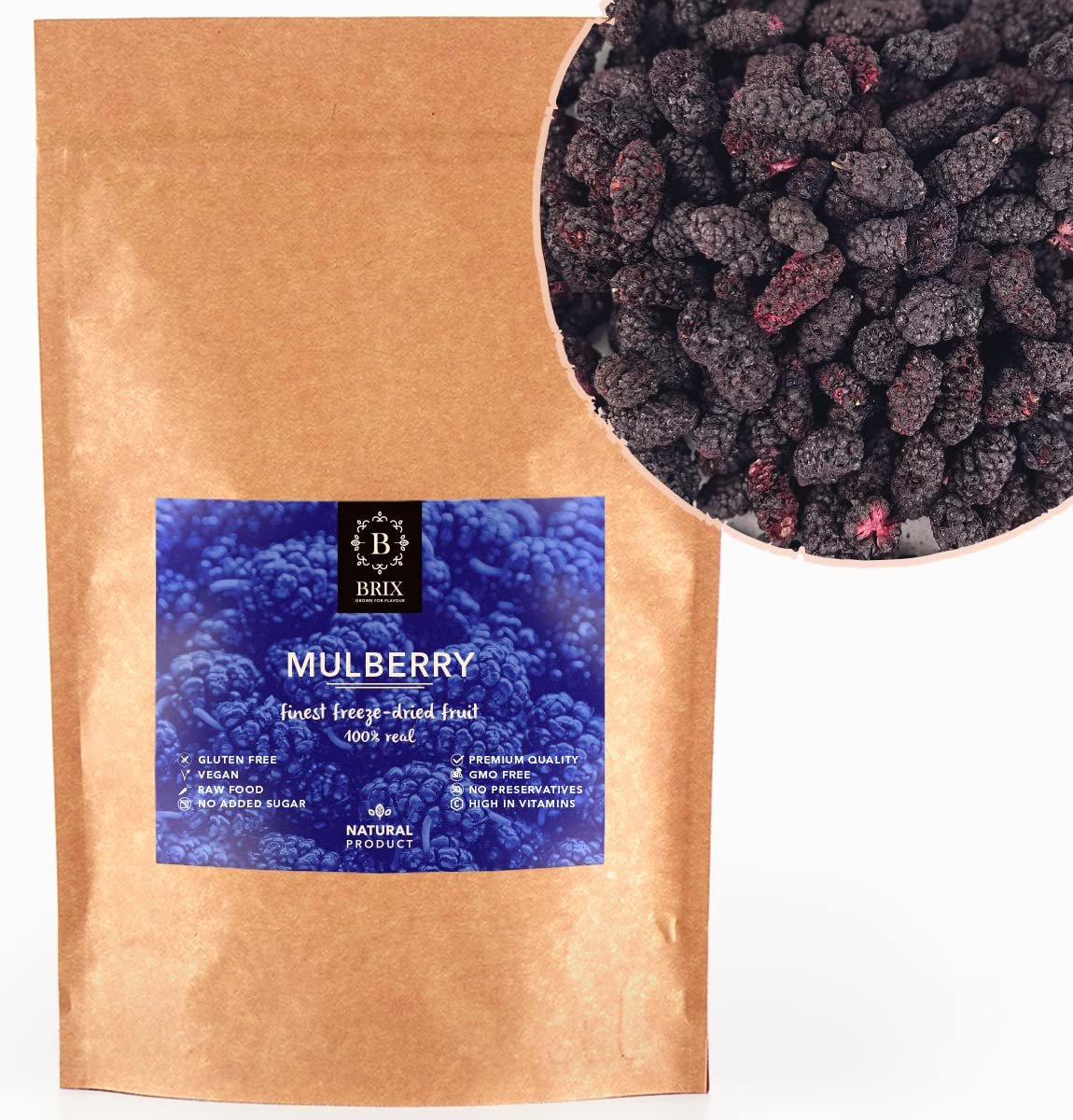 Mora BRIX | More secche al naturale 95 g | Premio Gran Gusto per la Frutta Secca | Non OGM, Senza Glutine, Vegano, Vitamine Conservate Naty Shop Prodotti disidratati Titolo predefinito