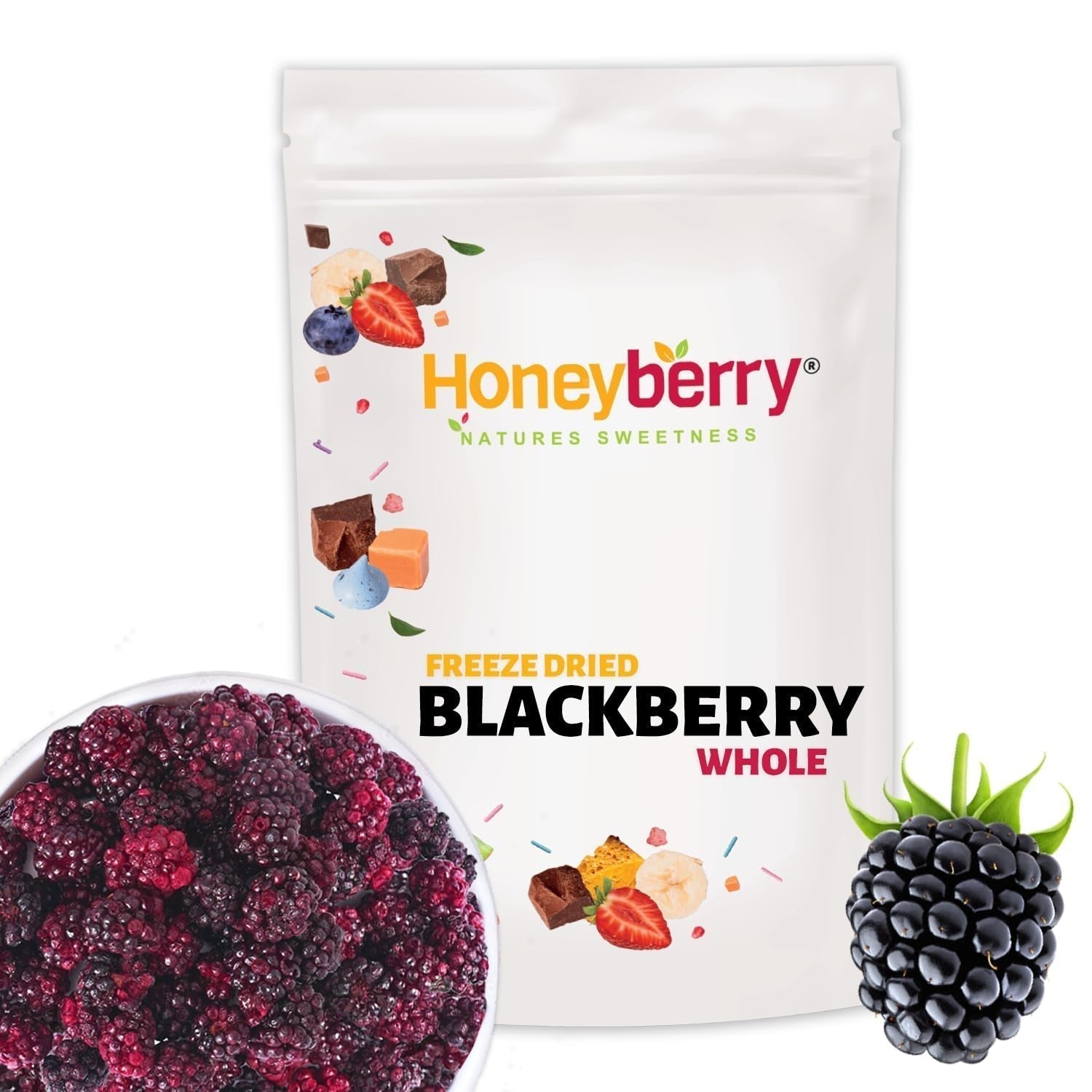 More intere liofilizzate 100g - Frutta liofilizzata - Frutta secca liofilizzata - More intere liofilizzate per cuocere al forno, decorare torte, snack, muesli, dessert Prodotti disidratati Naty Shop 100G