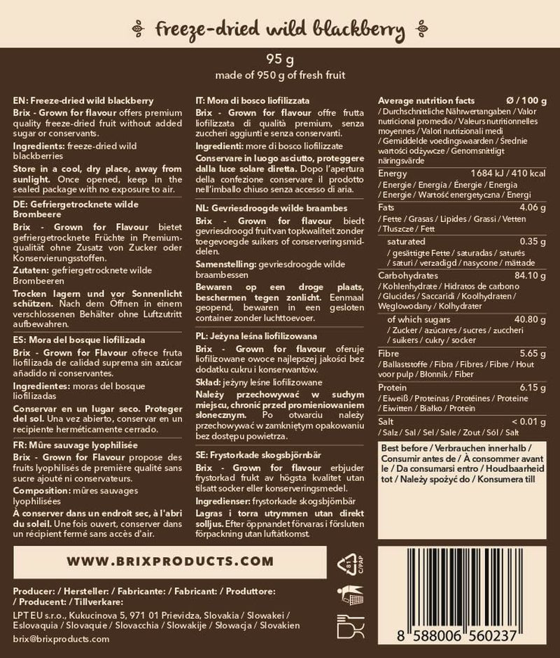 More selvatiche BRIX | More selvatiche al naturale, essiccate 95 g | Premio Gran Gusto per i frutti di bosco essiccati | Prodotti disidratati Naty Shop, senza OGM, senza glutine, vegani e con vitamine trattenute