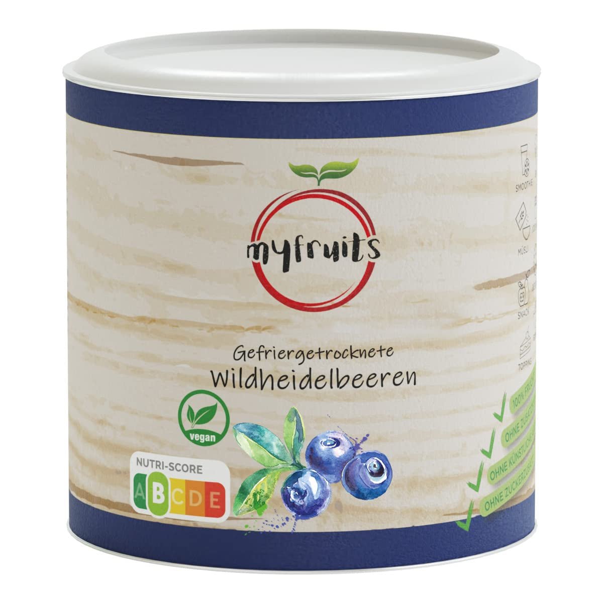 myfruits mirtilli selvatici, mirtilli liofilizzati, 70g, senza additivi, 100% mirtilli selvatici, frutta liofilizzata e frutta secca Prodotti disidratati Naty Shop Default title