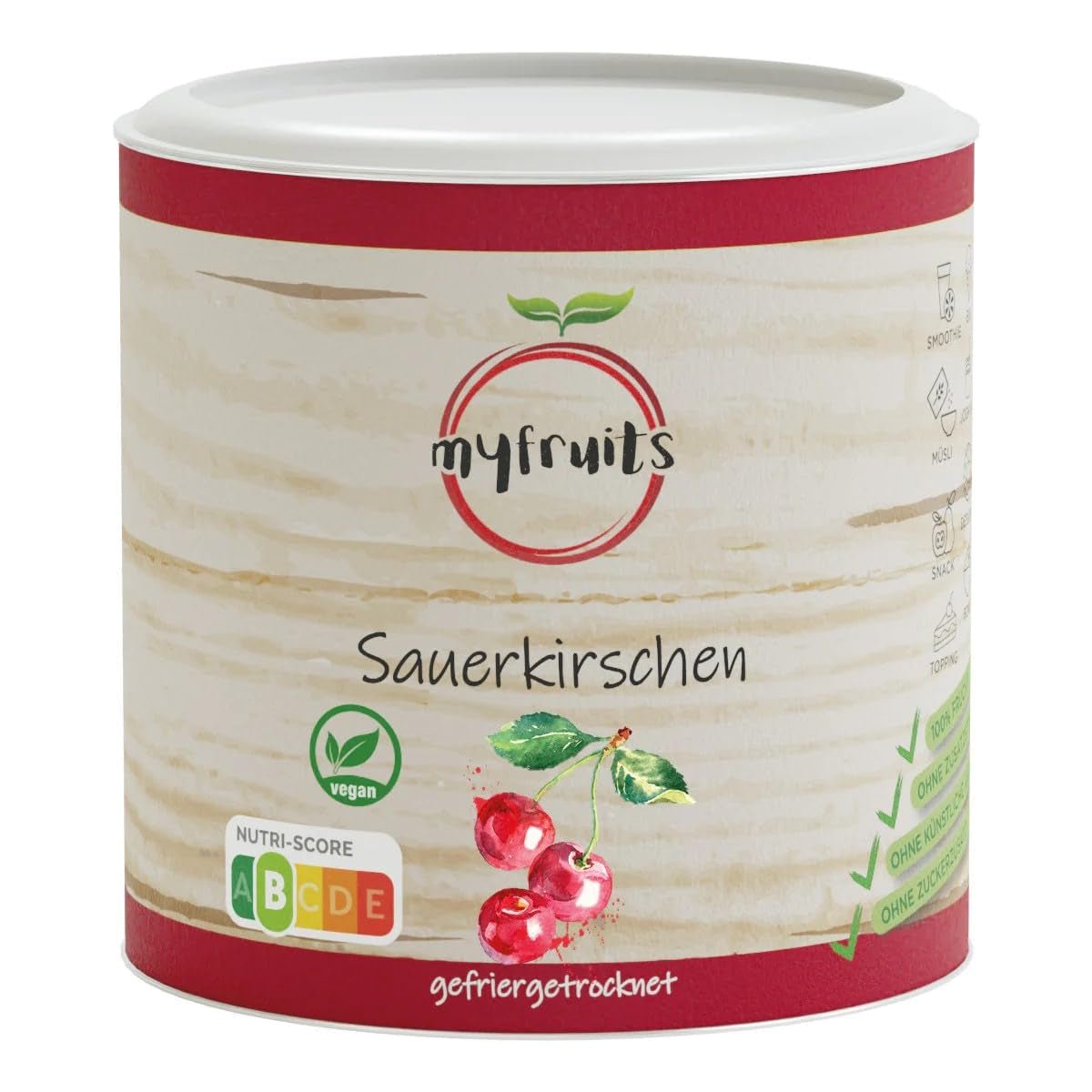 myfruits ciliegie amare liofilizzate, 80g, senza additivi, composto al 100% da ciliegie, frutta liofilizzata e disidratata Prodotti disidratati Naty Shop Titolo predefinito