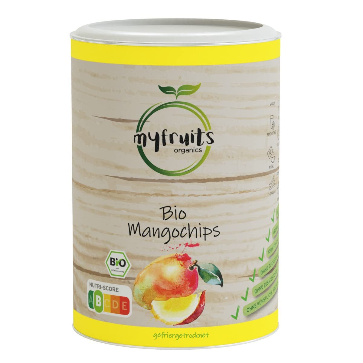 myfruits mango biologico, frutta liofilizzata, 300g, chips di frutta, senza additivi, 100% mango, frutta liofilizzata ed essiccata per muesli o snack... Prodotti disidratati Naty Shop 100 G (1 confezione)