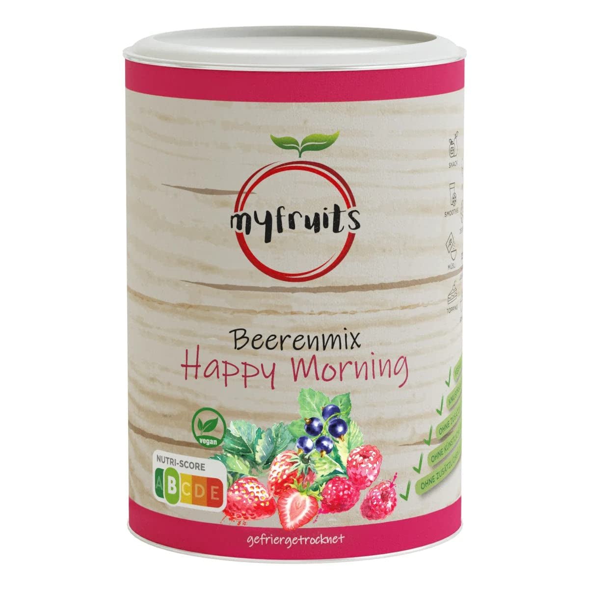 myfruits mix frutti di bosco, 300g, mix di frutta e frutti di bosco liofilizzati, senza zuccheri aggiunti, fragole, lamponi, ribes rosso, mix di frutta secca Prodotti disidratati Naty Shop 100 G (1 confezione)