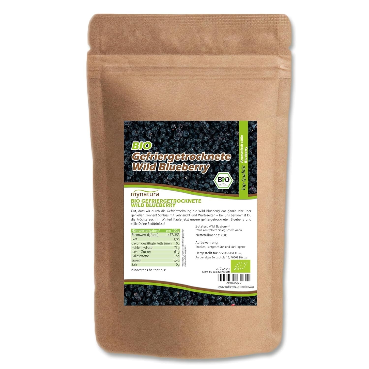 Mirtilli selvatici liofilizzati bio Mynatura I Mirtilli I Frutta I Bacche I Prodotto naturale I Qualità biologica I Busta (1x 200g) Prodotti disidratati Naty Shop 200 G (1 confezione)
