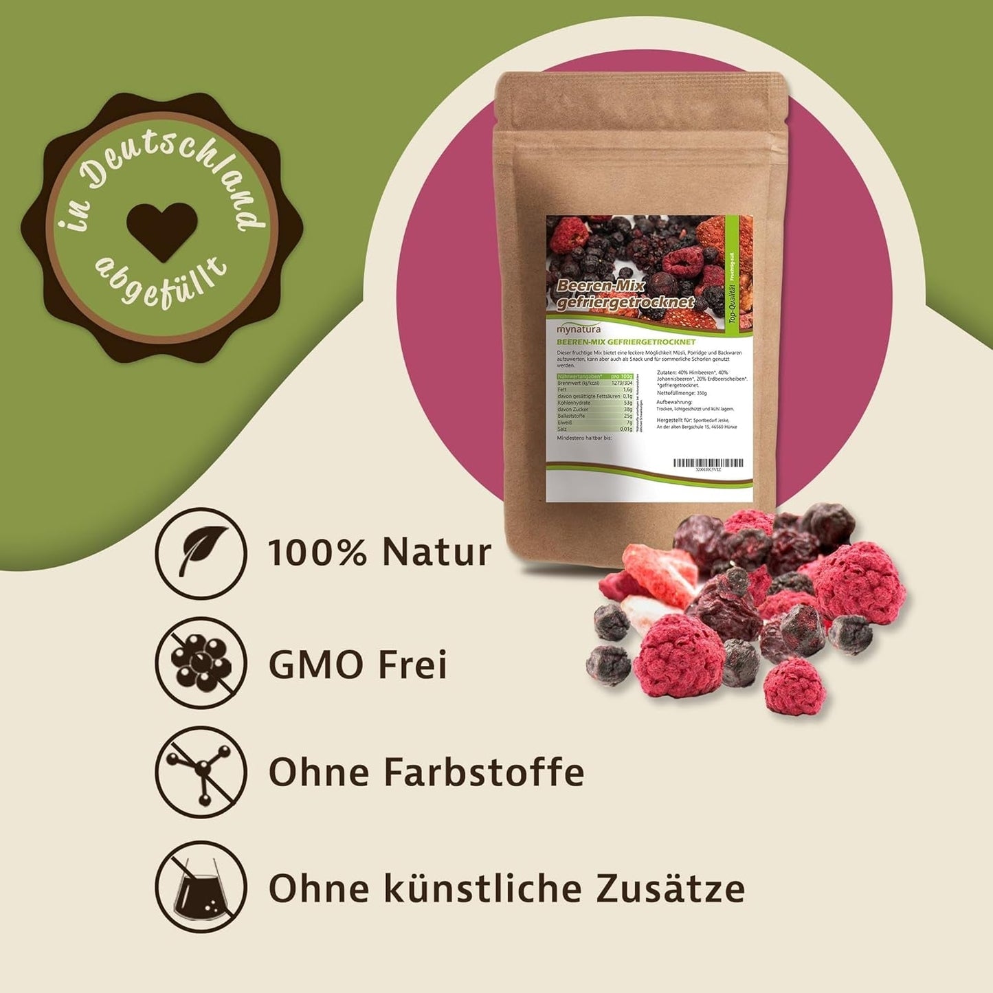 Mynatura Mix colorato di frutti di bosco liofilizzati I Mix di frutta I Lamponi I Ribes nero I Fragole I Snack alla frutta I Vegan I 350g Prodotti disidratati Naty Shop